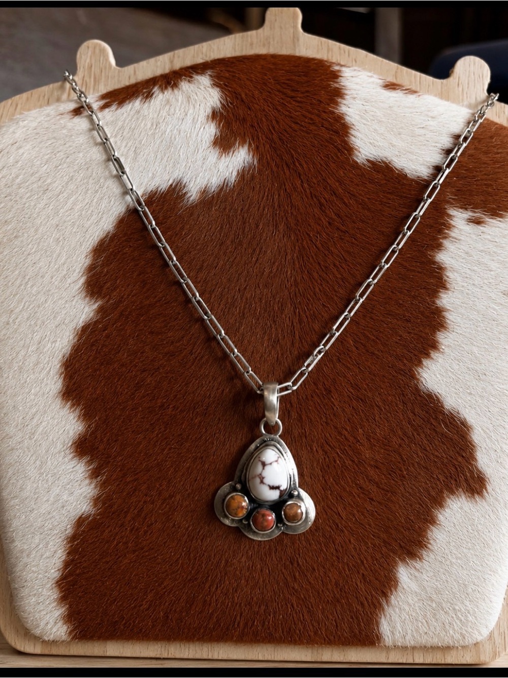 White Buffalo w Brown/ Copper Jasper Pendant on Sterling Silver